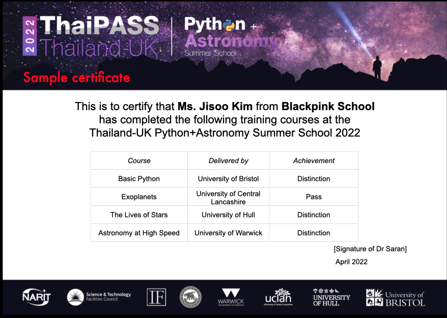 Sample ThaiPASS'22 certificate 